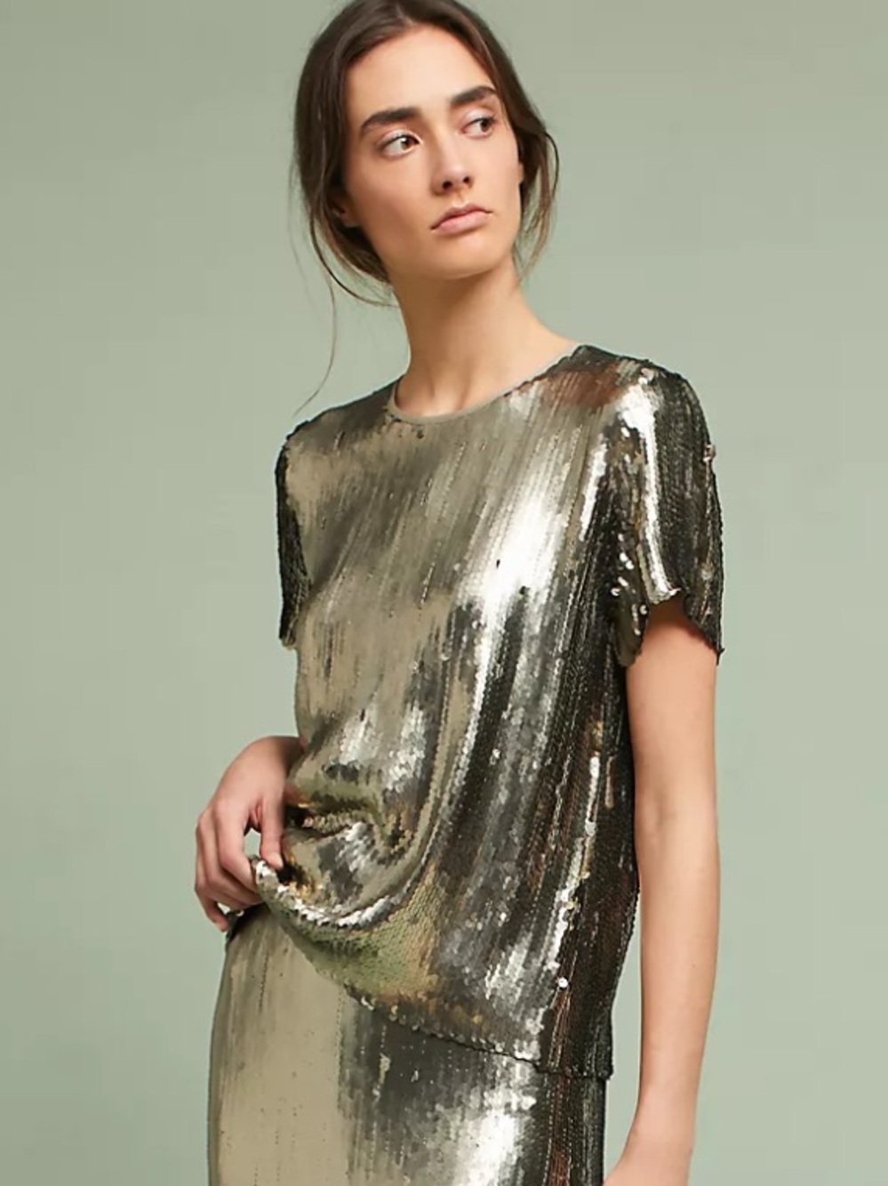 Chan Luu sparkle tee blouse XS NWT Anthropologie MOSS metallic sequin
